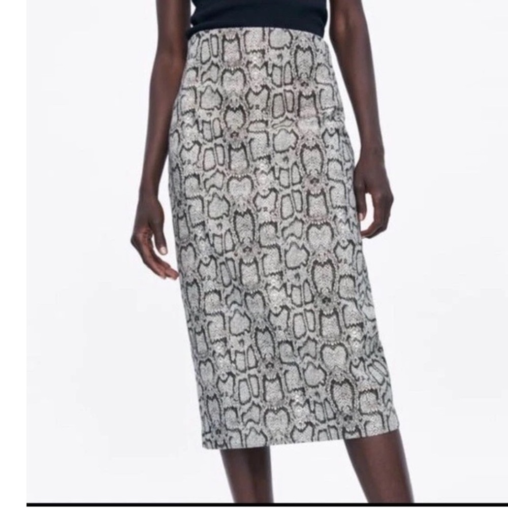 Zara Womens Pencil Skirt Snakeskin Python size XS Textured Slip Boho Gorpcore